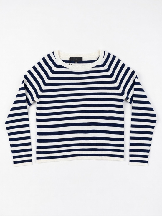 Zara Sweaters - Zara Navy and White Striped Long-Sleeve Crewneck Silky Soft Tissue Knit Sweater